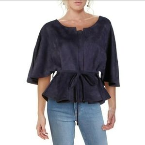 Sioni Faux Suede Cape Sleeves Peplum Jacket